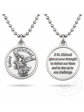 Saint St Michael Medal Prayer Pendant Necklace Made in Italy 24” Stainless Chain